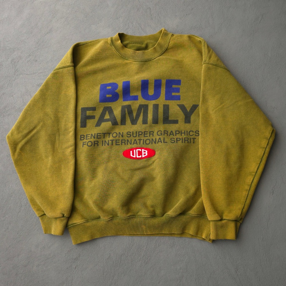Benetton Green Sweatshirt M Blue Family UCB Graphic